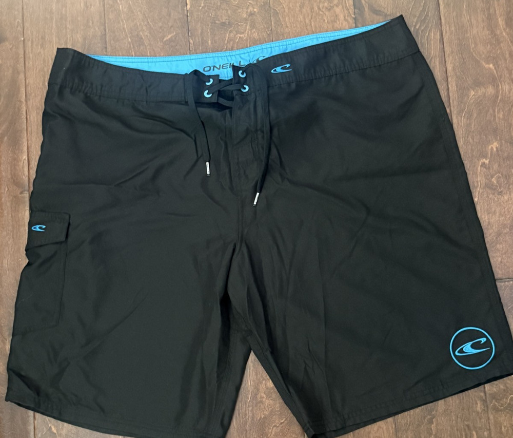 O'Neill Santa Cruz 2.0 Board Shorts Mens Size 42 Black Blue Drawstring Swim